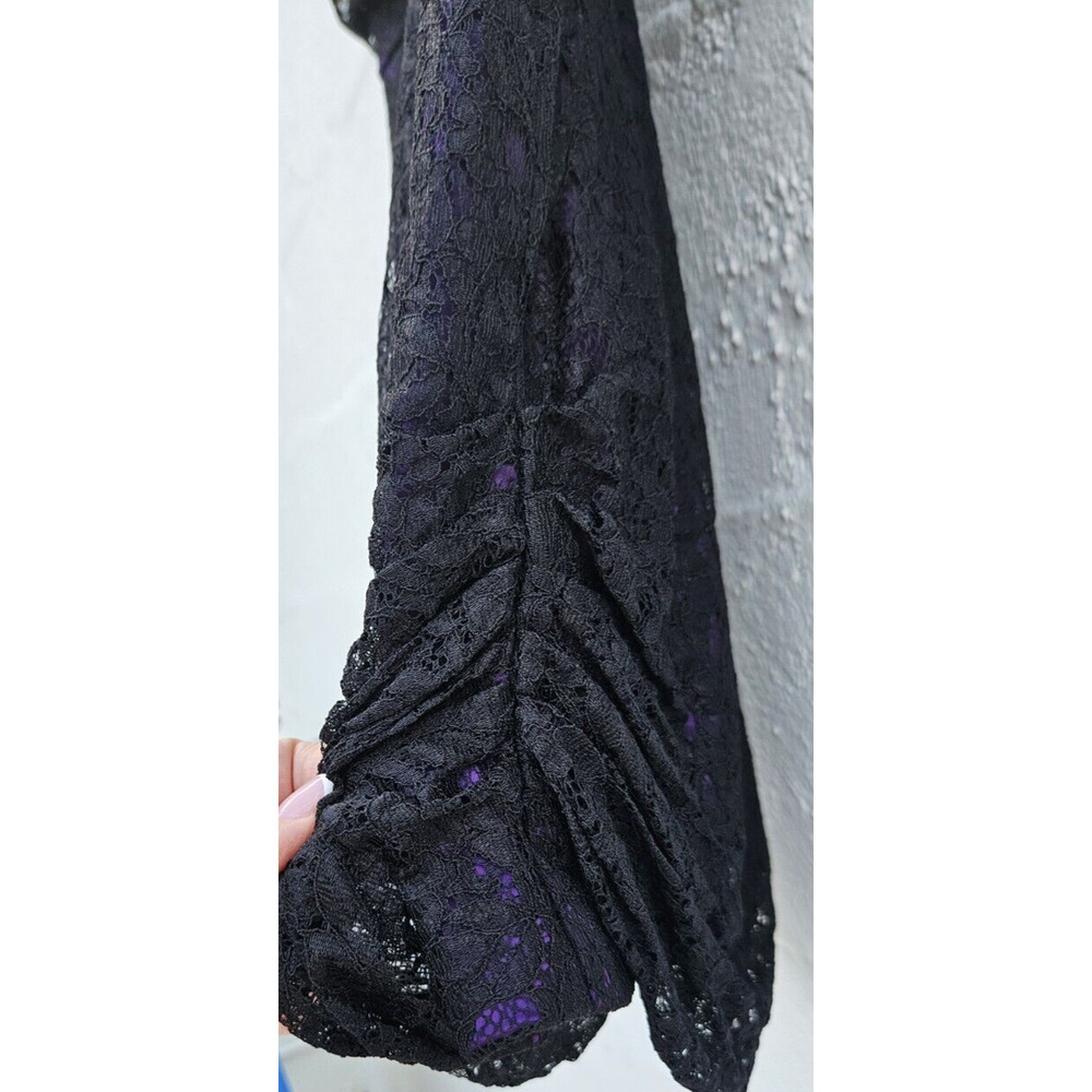 Mikael Aghal Dress Womens 2 Black Lace Ruched Mini Whimsigoth New Years Party - Picture 7 of 11